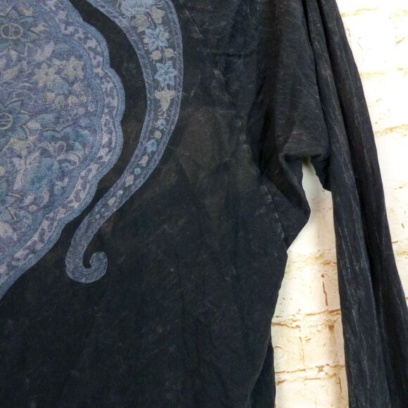 Project Social T Shirt Women S Relaxed Black Paisley Long Sleeve USA Boho Rock - Picture 7 of 11